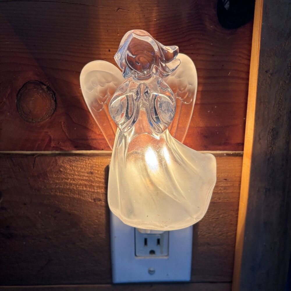 Vintage Praying Angel Night Light 2002 Clear Frosted Acrylic 7" Tested Works